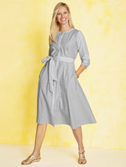 BLACK/WHITE BELTED SHIRTDRESS - DAISY STRIPE | Talbots for sale