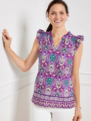 MAGENTA ROSE MULTI RUFFLE TRIM SHELL - FLORET MEDALLION | Talbots discount