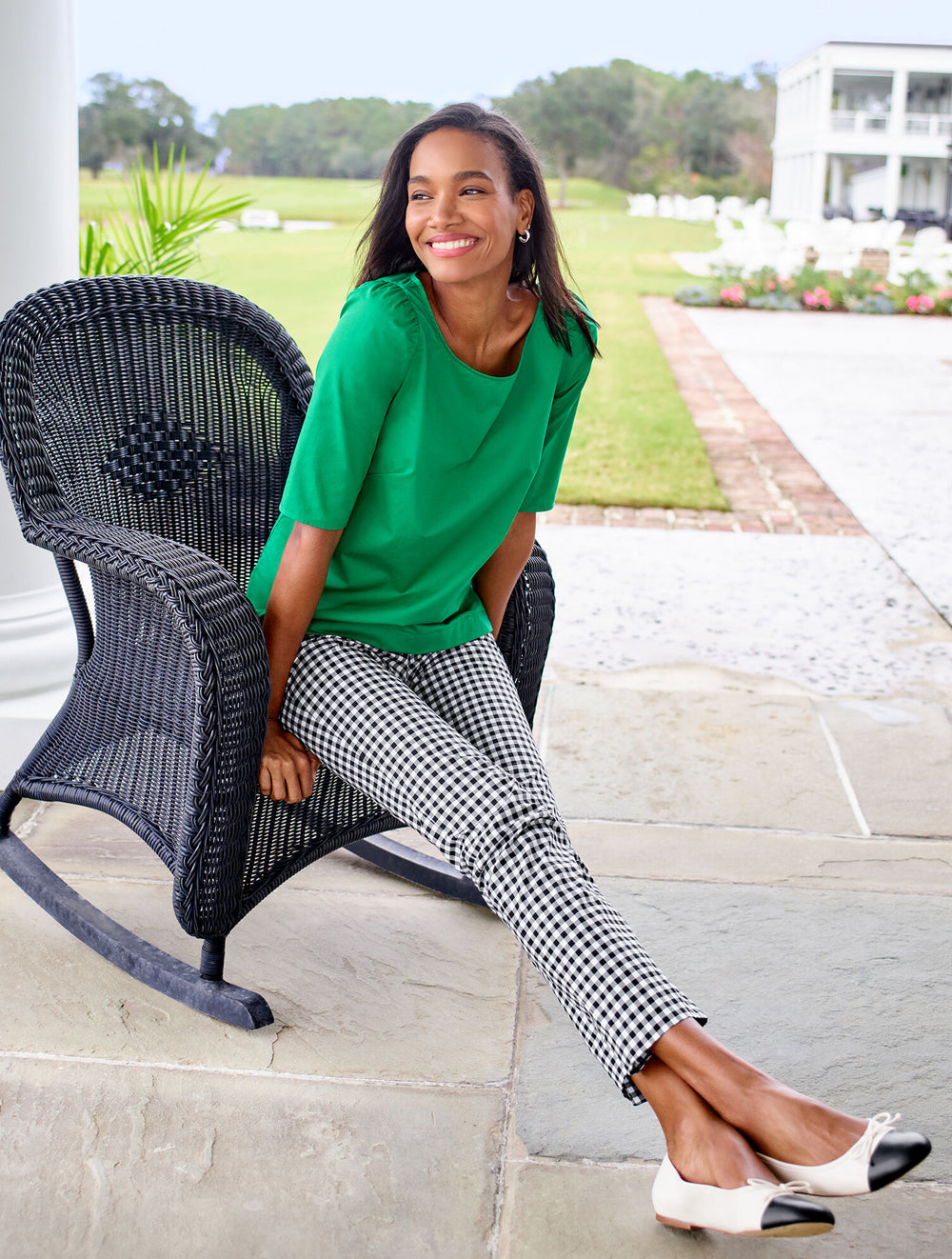 BISCAYNE BLUE|PARADISE GREEN POPLIN TOP | Talbots US