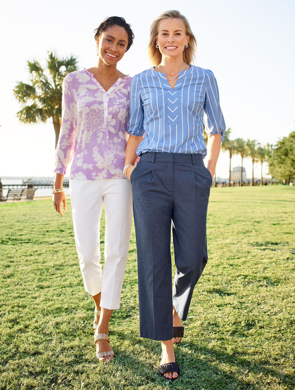WHITE/BLACK FANCY STRIPE TIE SLEEVE TOP | Talbots sale