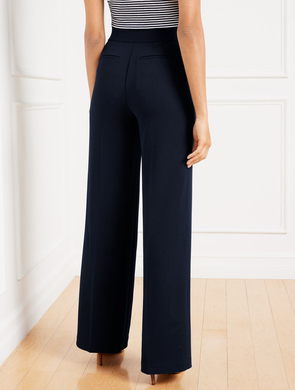BLACK|INDIGO BLUE EASY TRAVEL WIDE LEG PANTS | Talbots sale