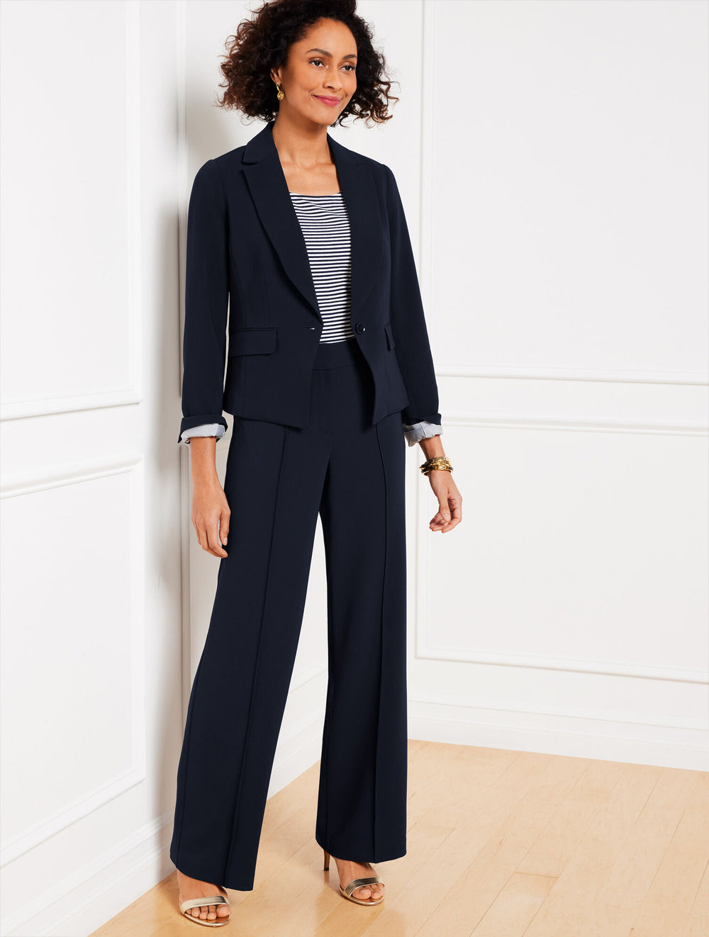 BLACK|INDIGO BLUE EASY TRAVEL WIDE LEG PANTS | Talbots sale