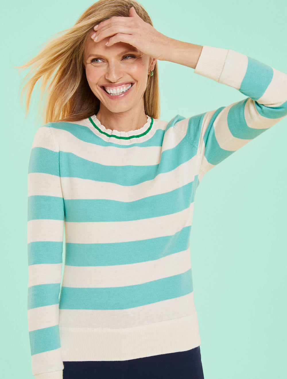 IVORY MULTI BICOLOR STRIPE CREWNECK PULLOVER | Talbots US