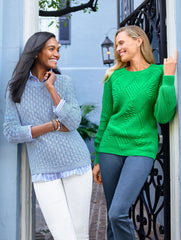 SUNRAY YELLOW/IVORY POINTELLE MARL CREWNECK SWEATER | Talbots sale