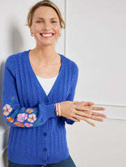 BISCAYNE BLUE COMBO EMBROIDERED CABLE KNIT CARDIGAN | Talbots near me