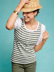 INDIGO/WHITE WOVEN SLEEVE HENLEY TEE - BALI STRIPE | Talbots discount