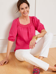 AZALEA LACE TRIM SQUARE NECK TOP | Talbots outlet