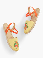 BANANA CREAM IZZY BRAID EMBROIDERED CANVAS ESPADRILLES | Talbots outlet
