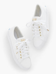 INDIGO BLUE|WHITE KEDS® JUMP KICK LEATHER SNEAKERS | Talbots outlet
