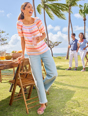TIGER LILY MULTI SQUARE NECK LINEN TOP - PALM STRIPE | Talbots near me