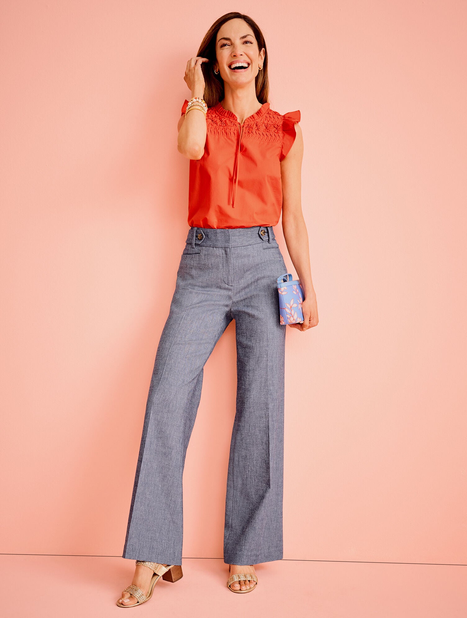 TIGER LILY ORANGE PLEATED POPLIN SHELL | Talbots US