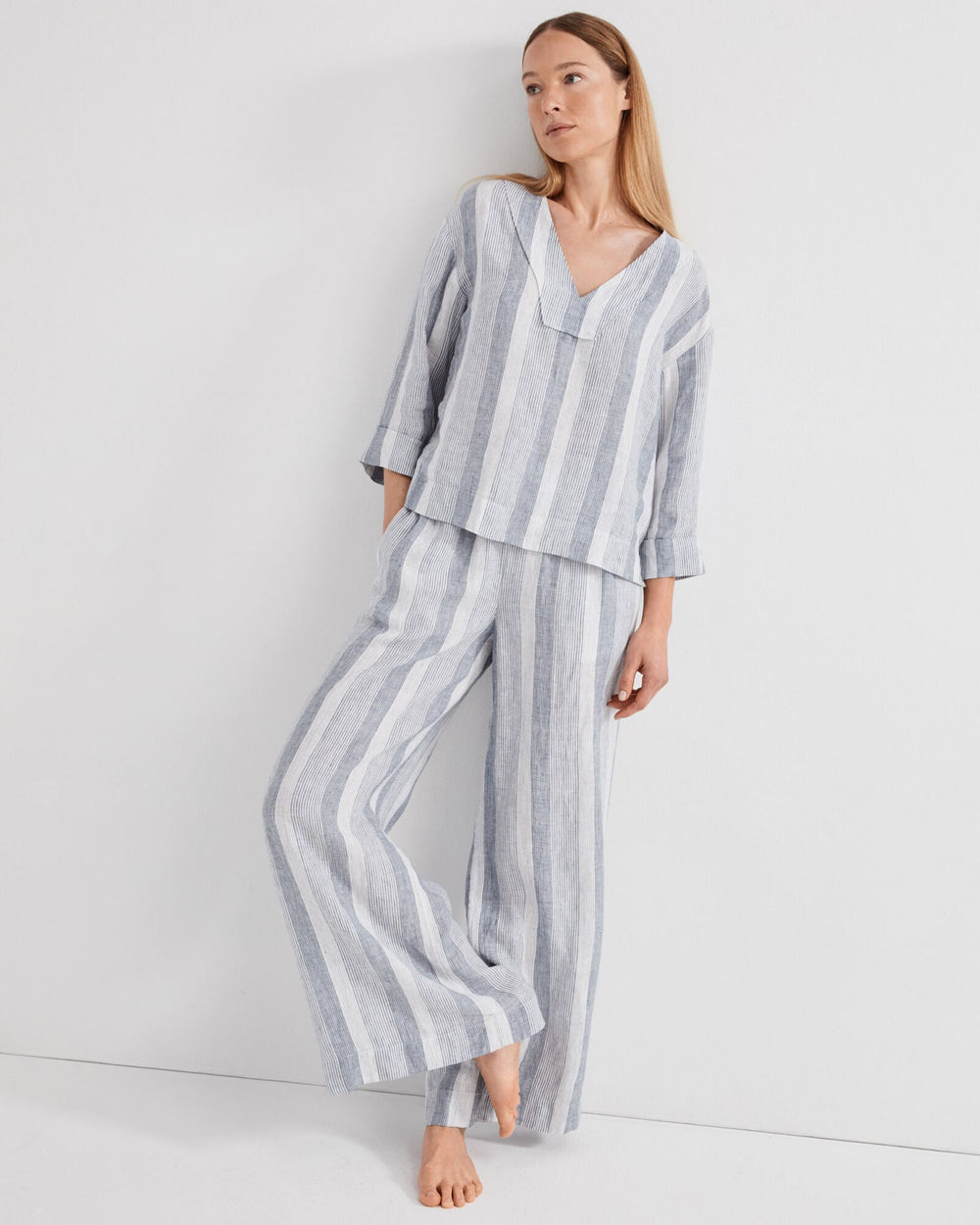 OMBRE STRIPE LINEN OMBRÉ STRIPE V-NECK TOP | Talbots discount