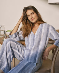 OMBRE STRIPE LINEN OMBRÉ STRIPE V-NECK TOP | Talbots US
