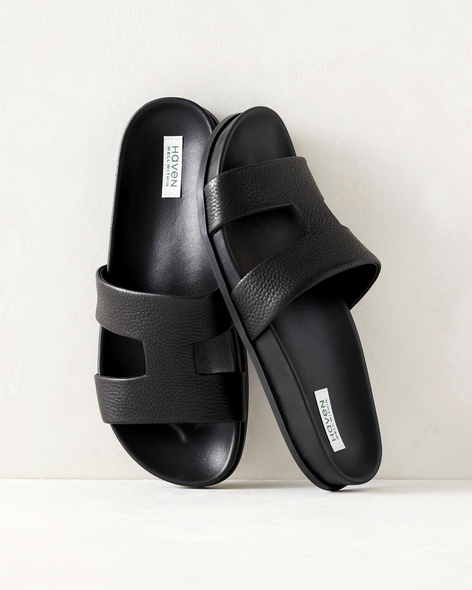 BLACK PEBBLED CUTOUT SLIDES | Talbots on sale