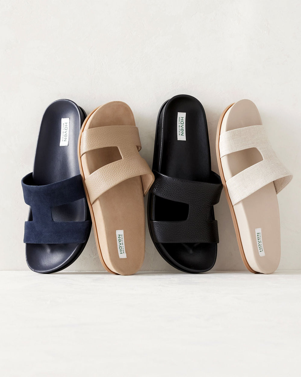 BLACK PEBBLED CUTOUT SLIDES | Talbots on sale