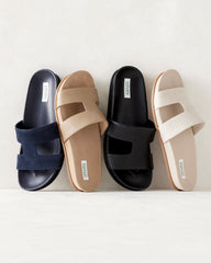 BLACK PEBBLED CUTOUT SLIDES | Talbots on sale