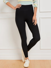 BLACK|INDIGO SOFT STRETCH RIBBED HIGH WAIST LEGGINGS | Talbots outlet