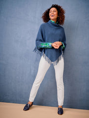 TEAL OCEAN FRINGE KNIT PONCHO | Talbots on sale