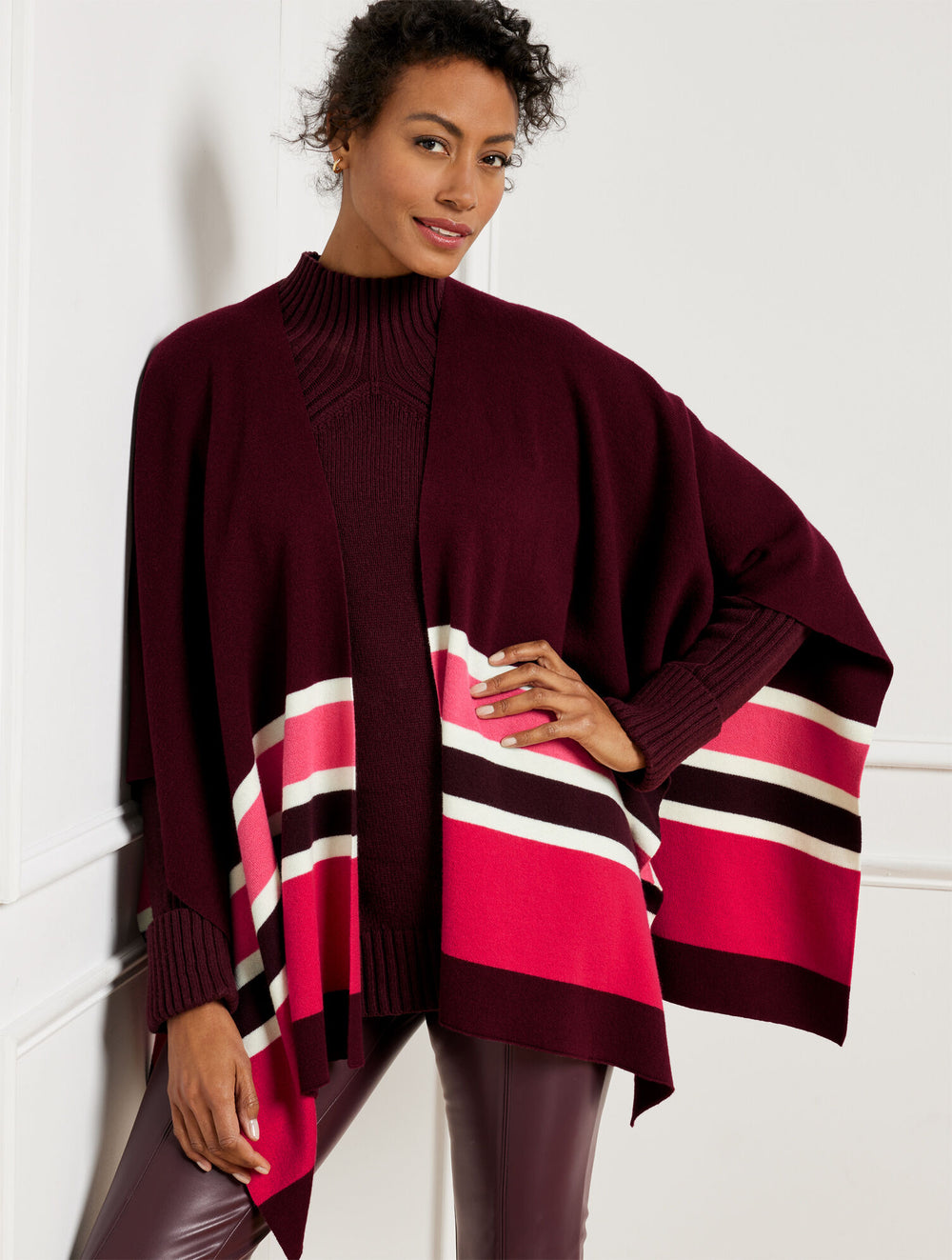 RICH BURGUNDY MULTI COLORBLOCK KNIT RUANA - RICH BURGUNDY MULTI | Talbots discount