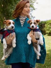 TEAL OCEAN TWEED CABLE KNIT PONCHO - TEAL OCEAN TWEED | Talbots sale