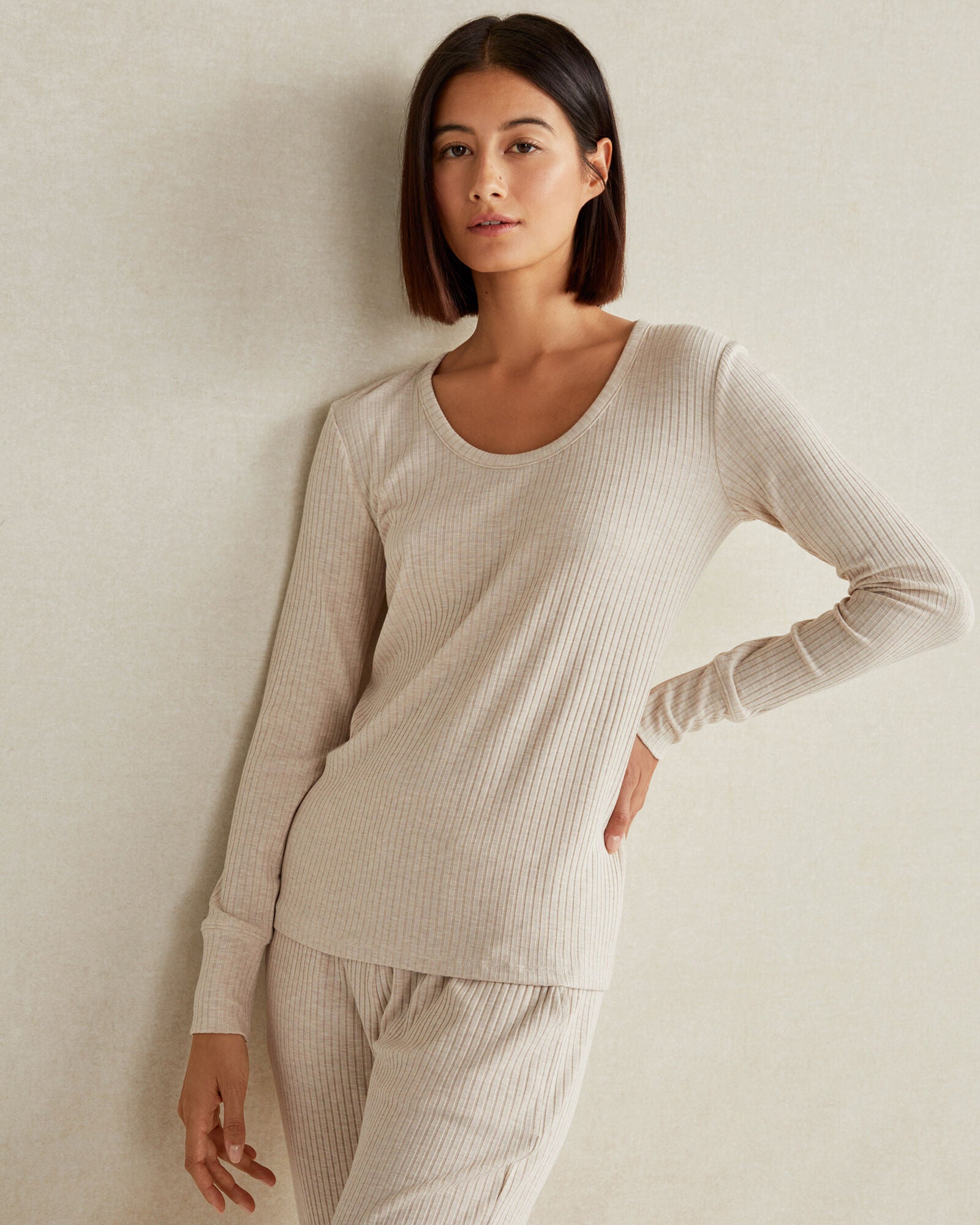 FAWN HEATHER|GRAPHITE HEATHER DRAPEY RIB KNIT TOP | Talbots sale