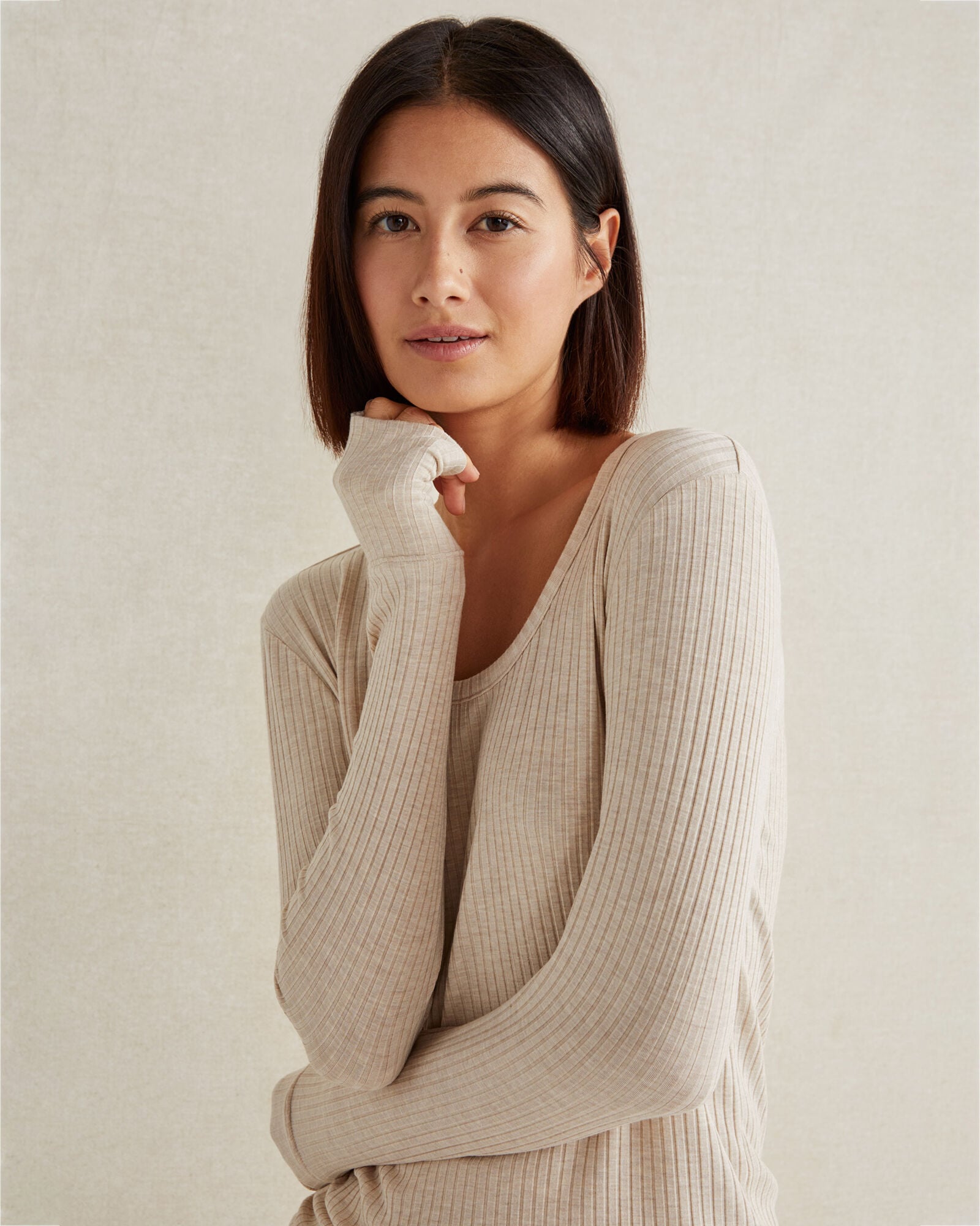FAWN HEATHER|GRAPHITE HEATHER DRAPEY RIB KNIT TOP | Talbots discount