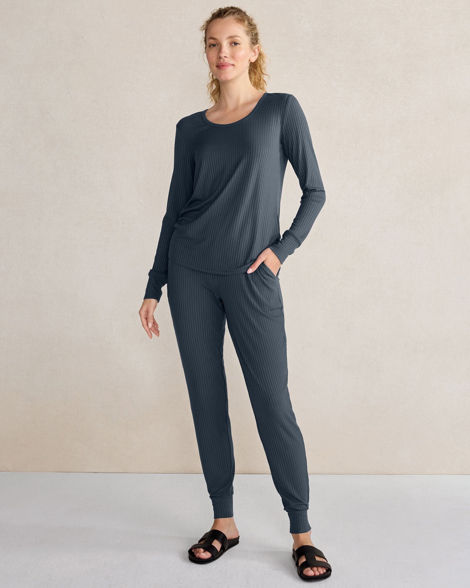 FAWN HEATHER|GRAPHITE HEATHER DRAPEY RIB KNIT TOP | Talbots sale