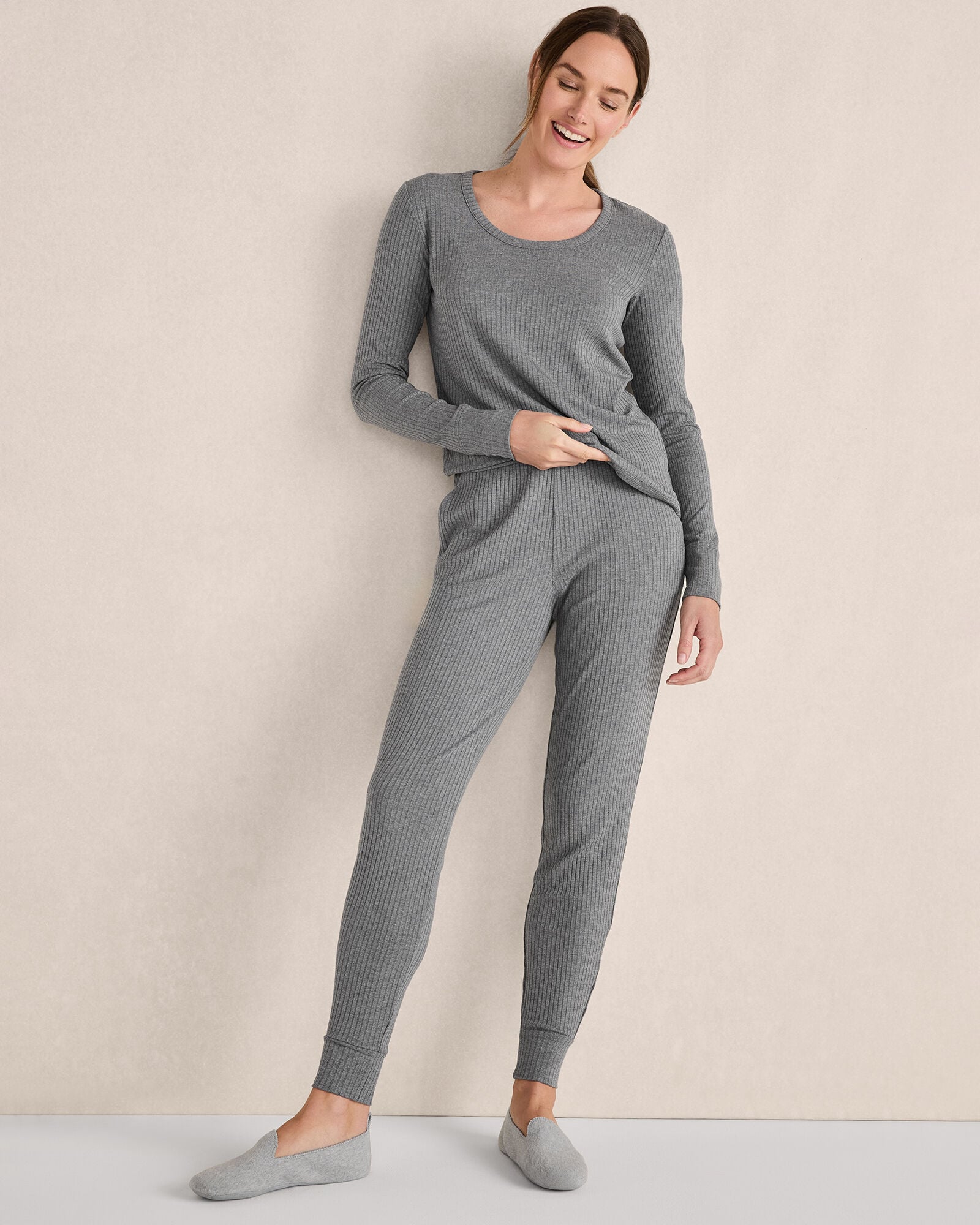 FAWN HEATHER|GRAPHITE HEATHER DRAPEY RIB KNIT TOP | Talbots sale