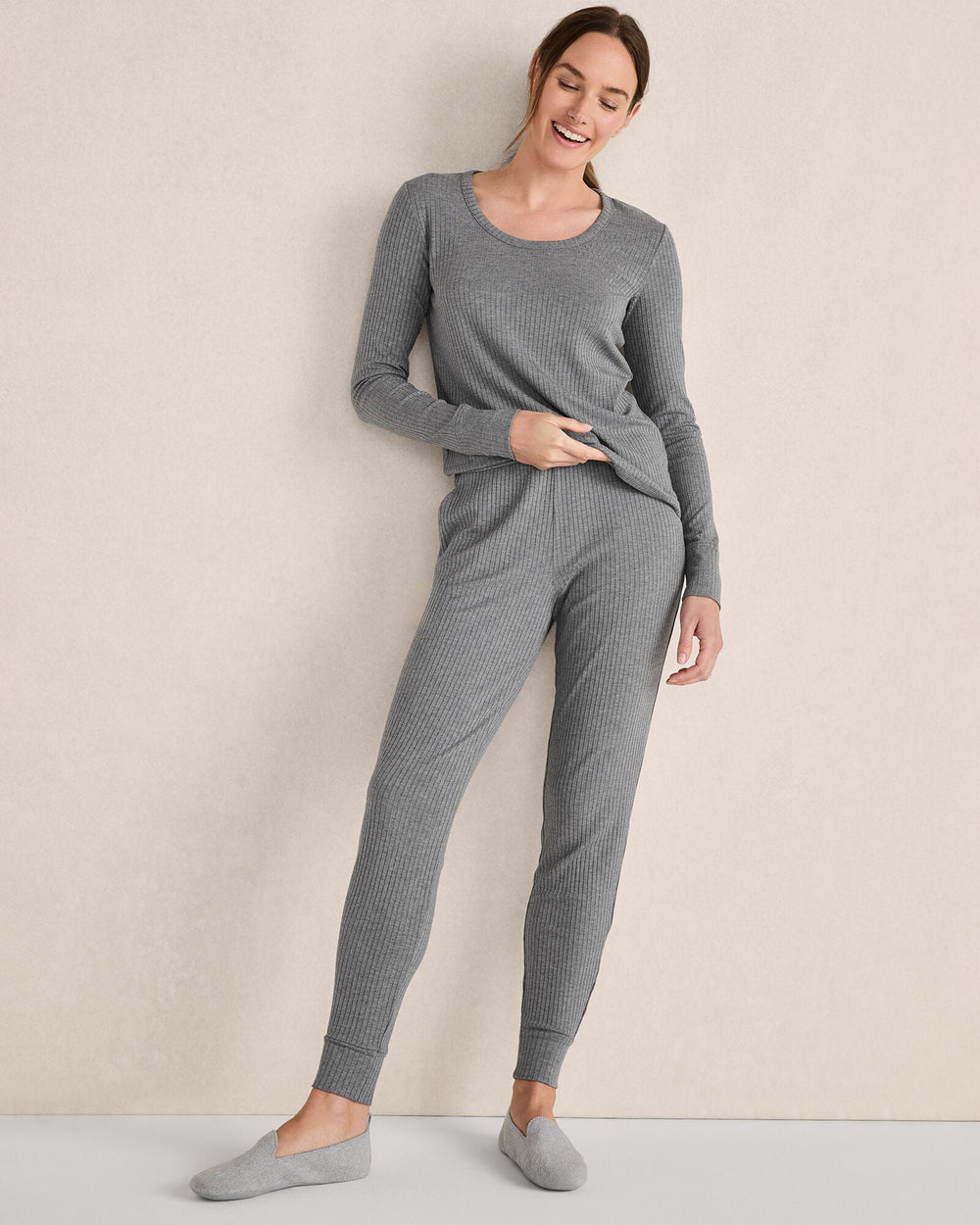 FAWN HEATHER|GRAPHITE HEATHER DRAPEY RIB KNIT TOP | Talbots sale