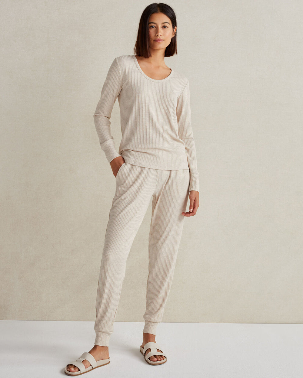 FAWN HEATHER|GRAPHITE HEATHER|NIGHTENGALE|NIGHTFALL DRAPEY RIB KNIT JOGGERS | Talbots outlet