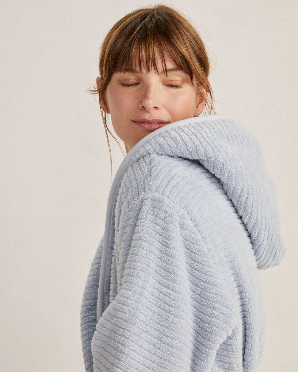 PEONY PINK|SERENITY BLUE|WHITE ORGANIC COTTON RIBBED TERRY HOODED ROBE | Talbots sale