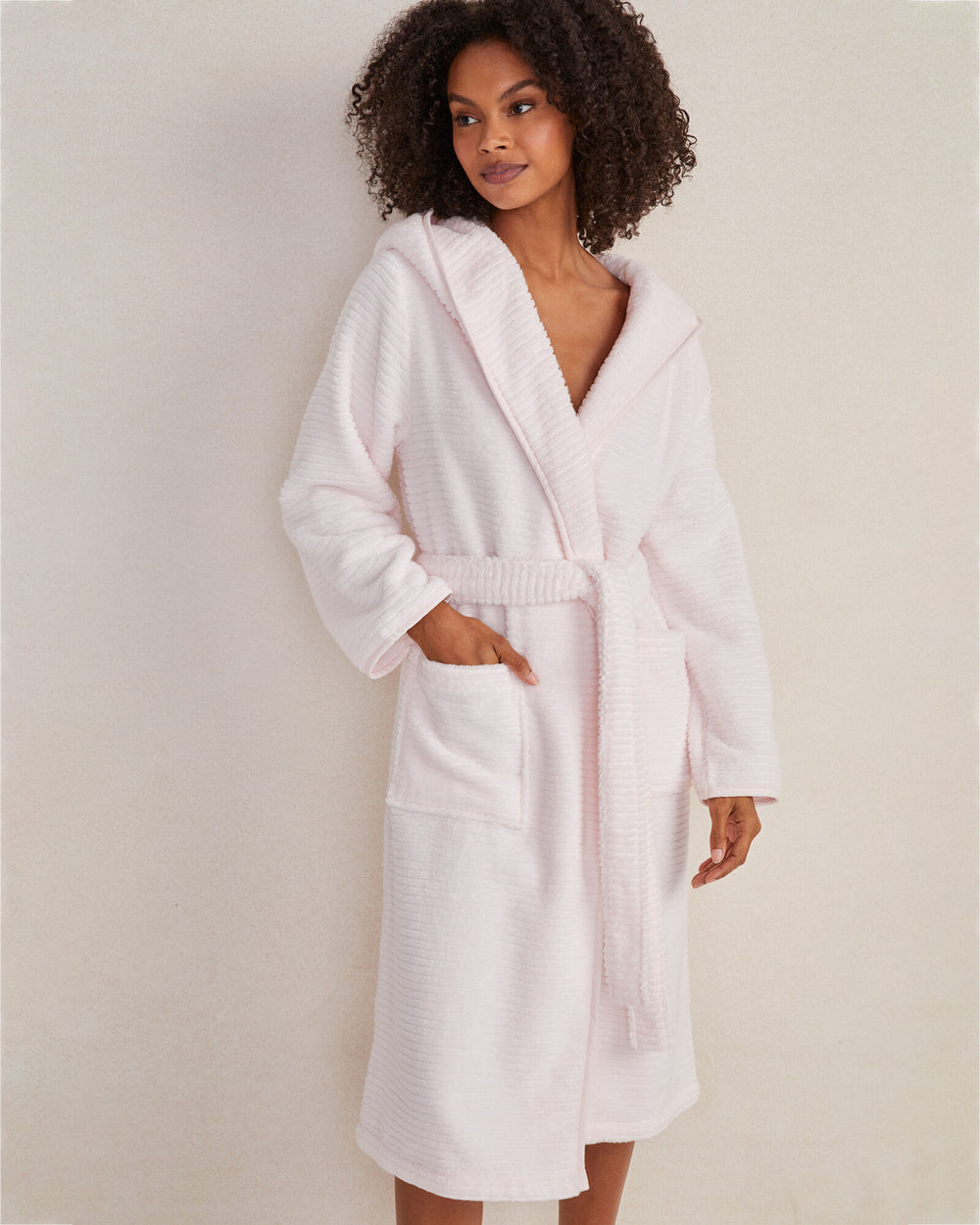 PEONY PINK|SERENITY BLUE|WHITE ORGANIC COTTON RIBBED TERRY HOODED ROBE | Talbots sale