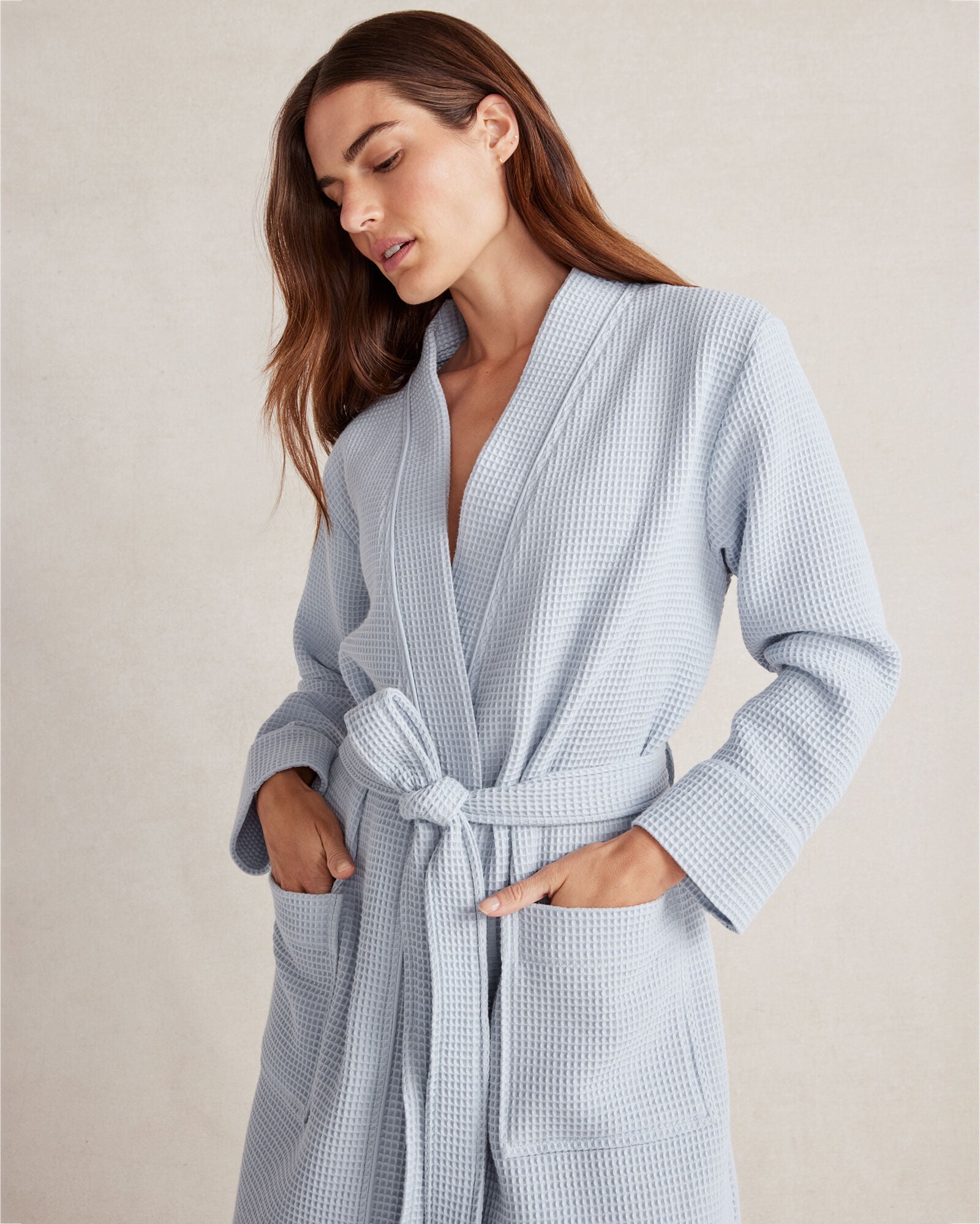 PEONY PINK|SAND|SERENITY BLUE|VETIVER|WHITE ORGANIC COTTON WAFFLE ROBE | Talbots for sale