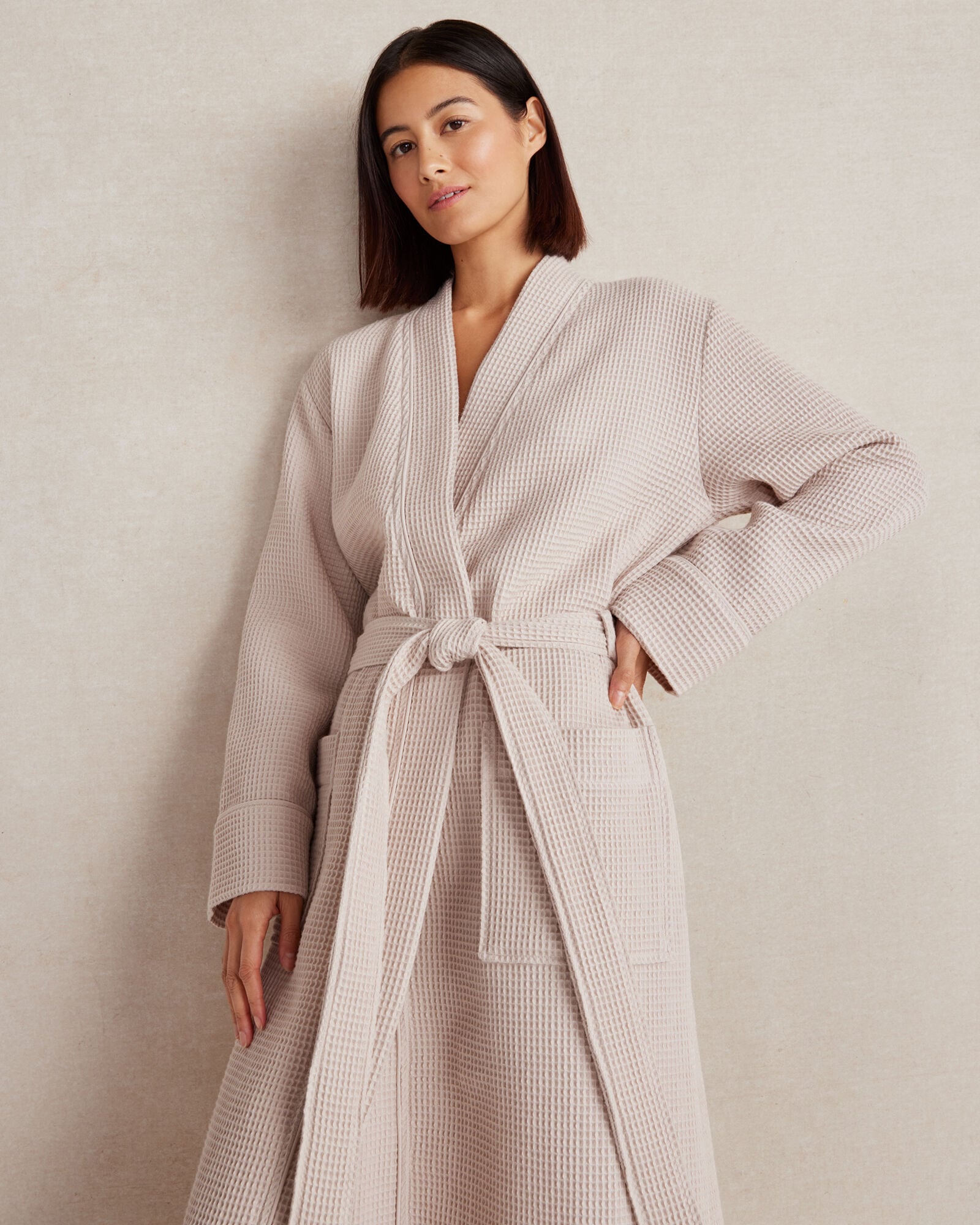 PEONY PINK|SAND|SERENITY BLUE|VETIVER|WHITE ORGANIC COTTON WAFFLE ROBE | Talbots for sale