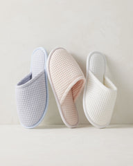 PEONY PINK|SAND|SERENITY BLUE|WHITE ORGANIC COTTON TERRY WAFFLE SLIPPERS | Talbots outlet