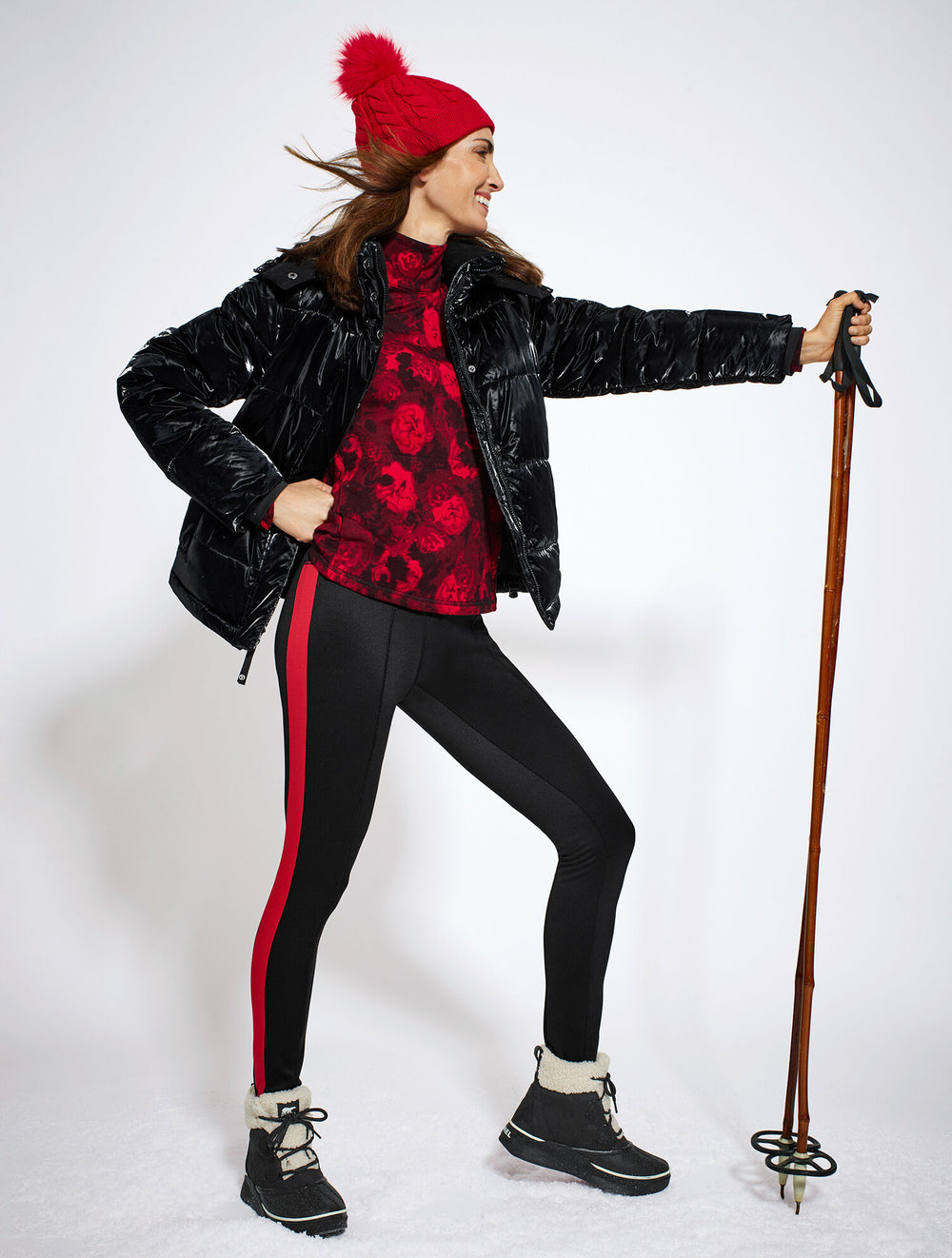 BLACK/RED POP FLEECE BACK LEGGINGS - SIDE STRIPE | Talbots for sale