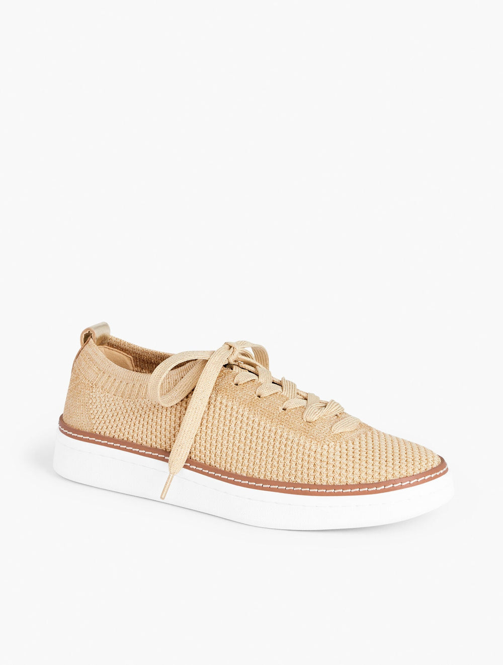 GOLD BRITTANY METALLIC KNIT LACE UP SNEAKERS | Talbots US