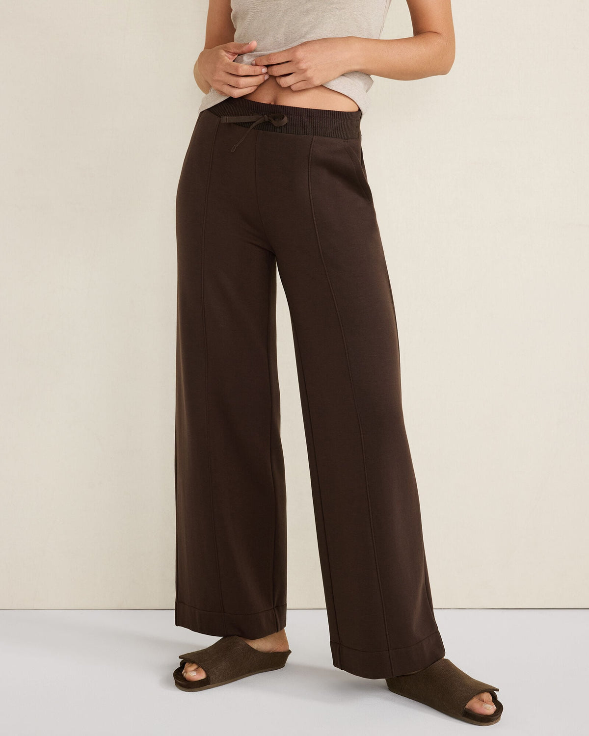 JAVA|TAUPE HEATHER FLEECE WIDE LEG PANTS | Talbots outlet