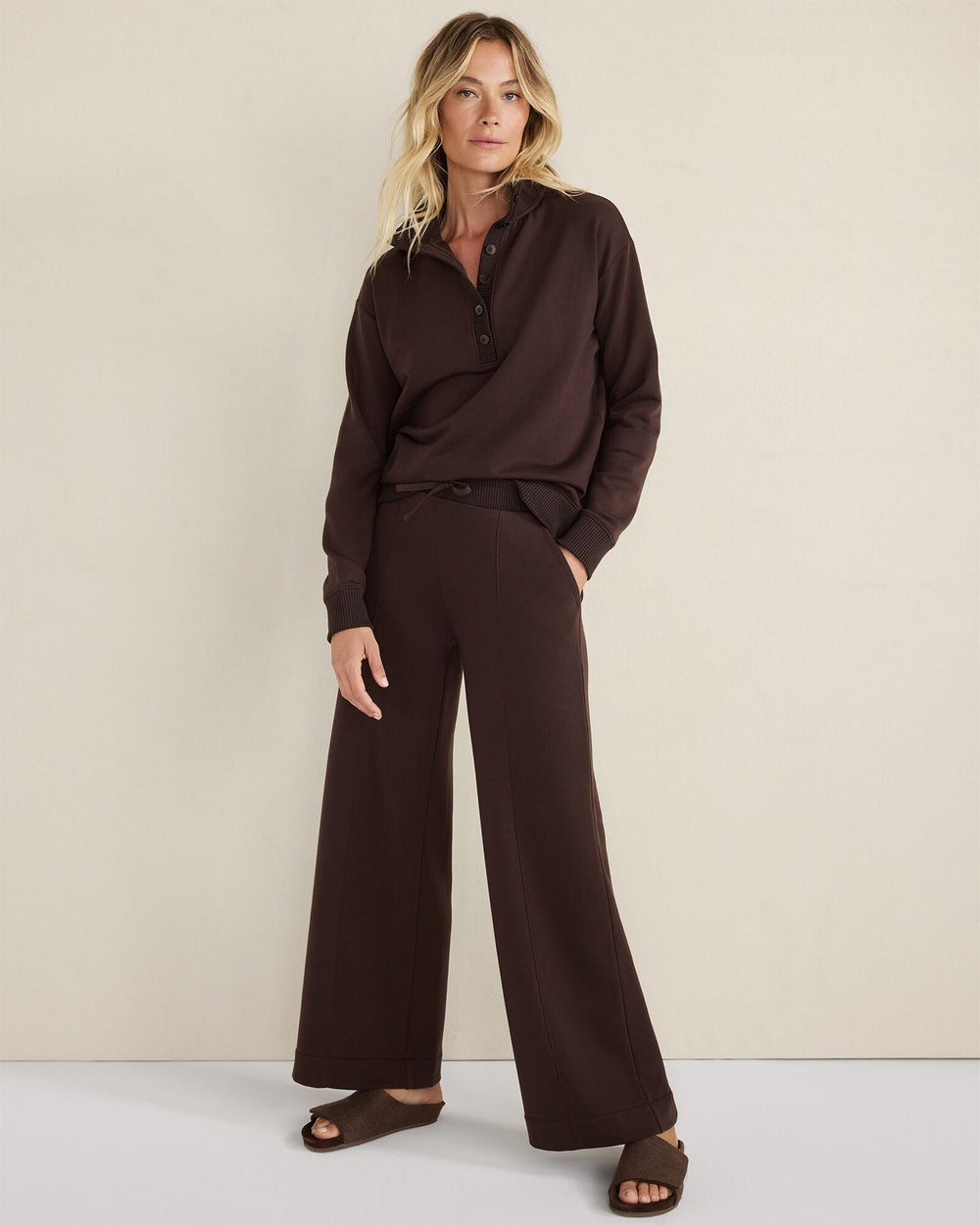 JAVA|TAUPE HEATHER FLEECE WIDE LEG PANTS | Talbots outlet