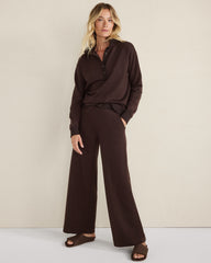 JAVA|TAUPE HEATHER FLEECE WIDE LEG PANTS | Talbots outlet