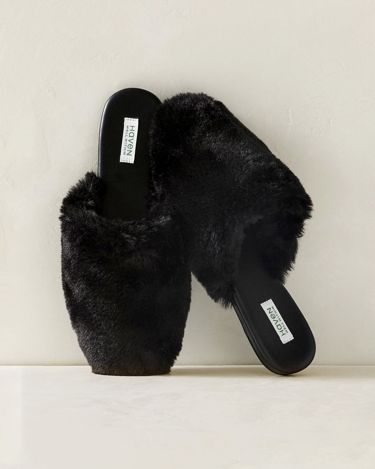 BLACK|CREAM FAUX FUR MULE SLIDES | Talbots near me