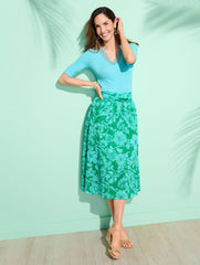 BRIGHT LIME|CHEERFUL BLUE LACE TRIM V-NECK TEE | Talbots online