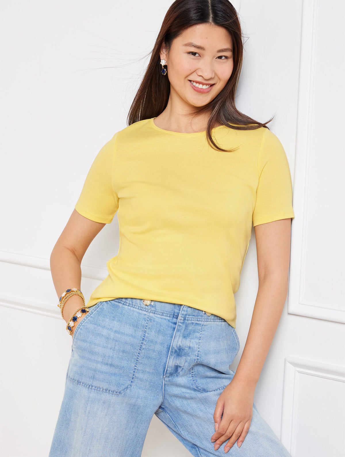 DAISY|INDIGO|WHITE|DERRY GREEN PIMA COTTON CREWNECK TEE | Talbots near me