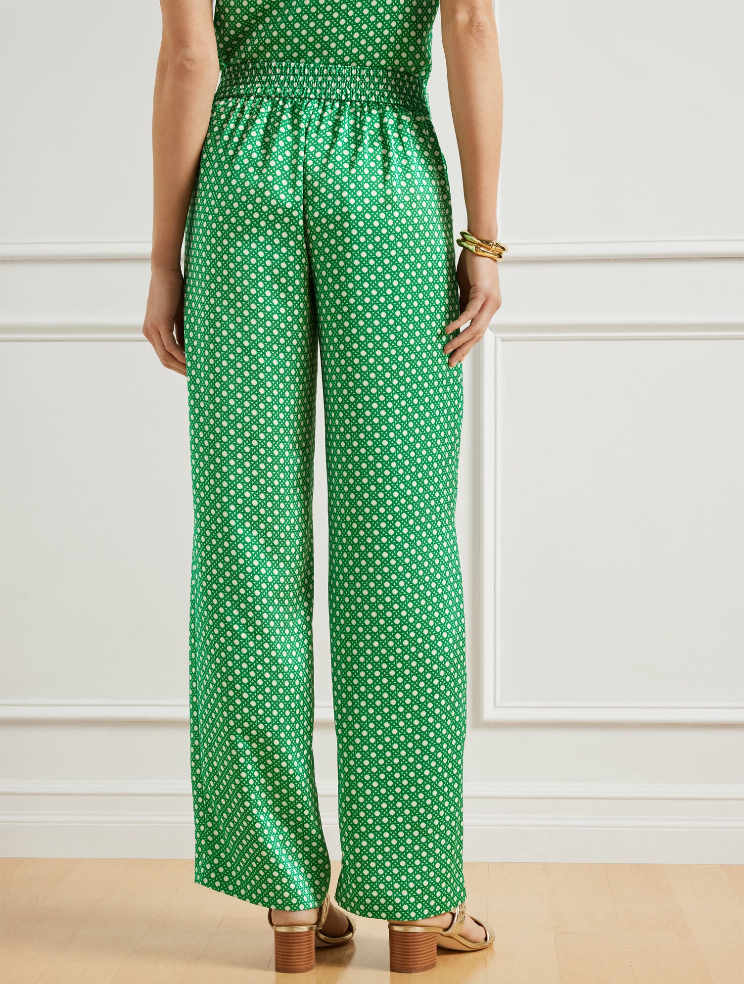 IVORY/SPRING LEAVES WIDE LEG PANTS - INTRICATE DOTS | Talbots sale