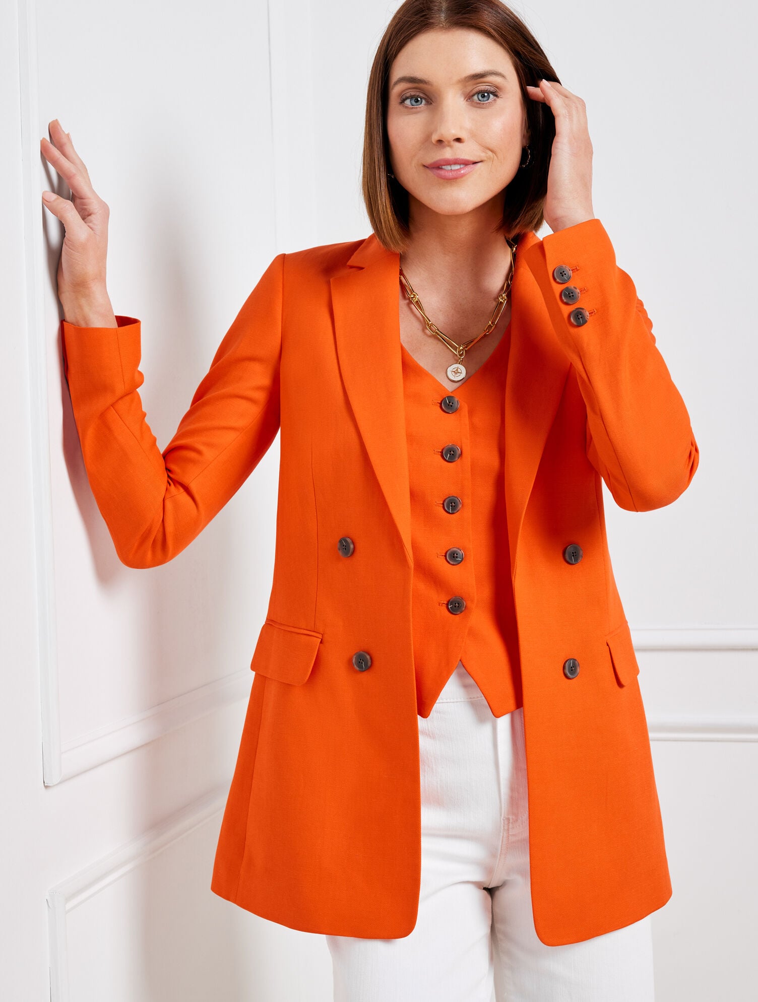 BRIGHT TANGERINE LINEN BLEND SLUB BLAZER | Talbots online