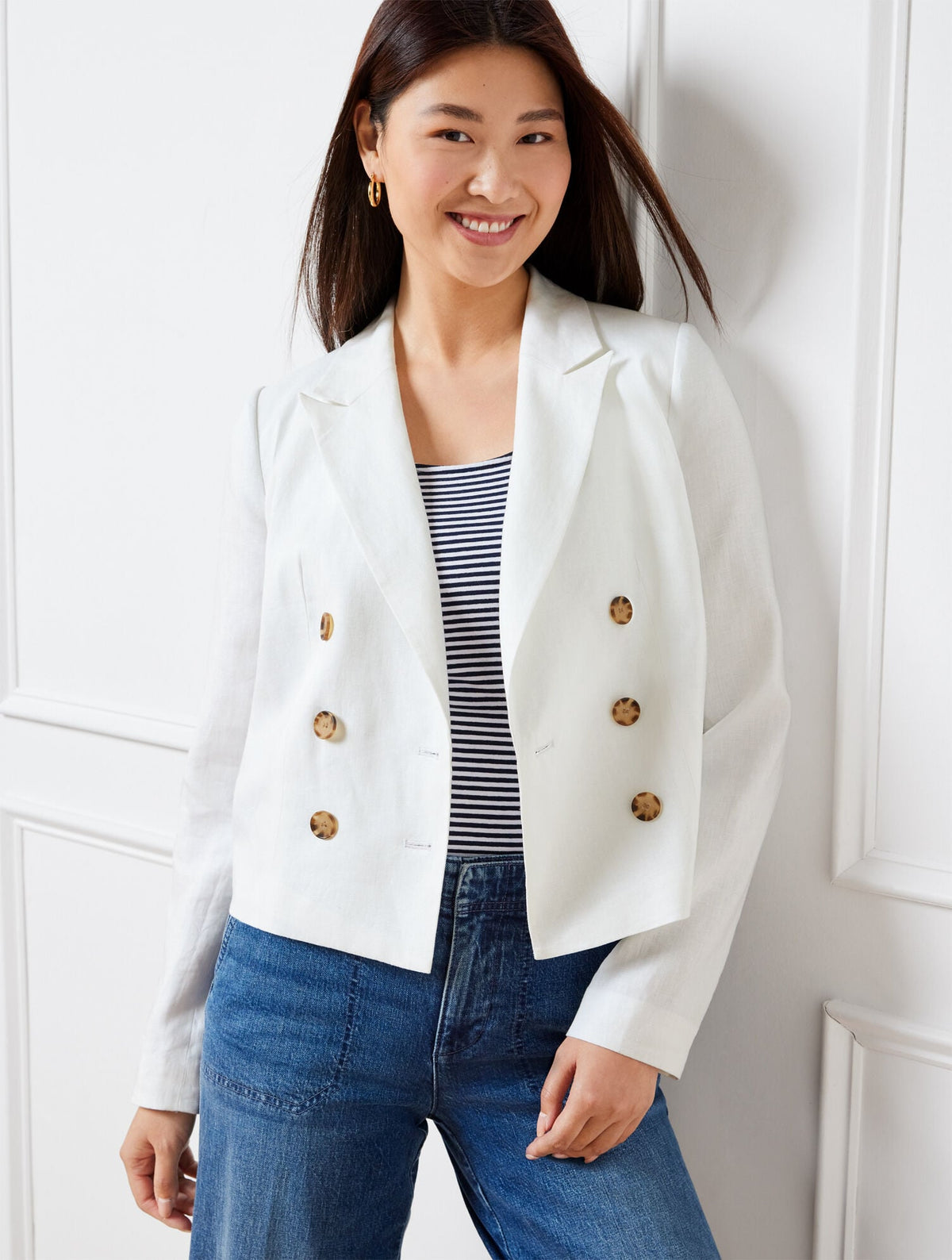 WHITE CROPPED LINEN JACKET - WHITE | Talbots sale