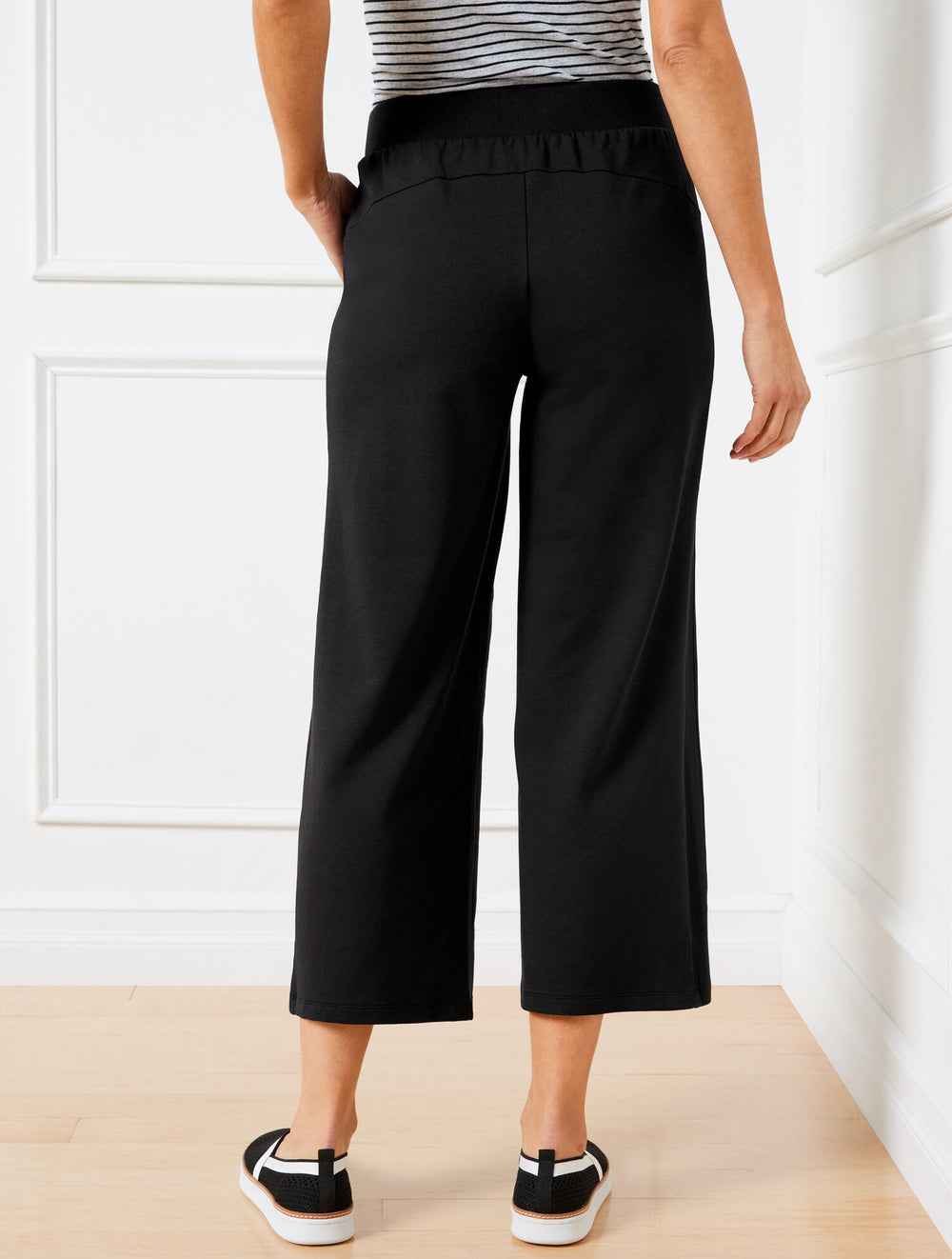 WHITE MODAL FRENCH TERRY WIDE CROP PANTS | Talbots on sale
