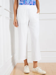WHITE MODAL FRENCH TERRY WIDE CROP PANTS | Talbots on sale