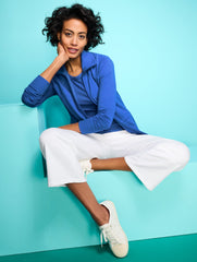 WHITE MODAL FRENCH TERRY WIDE CROP PANTS | Talbots on sale