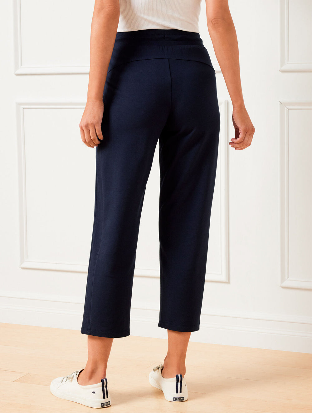 WHITE MODAL FRENCH TERRY STRAIGHT CROP PANTS | Talbots on sale